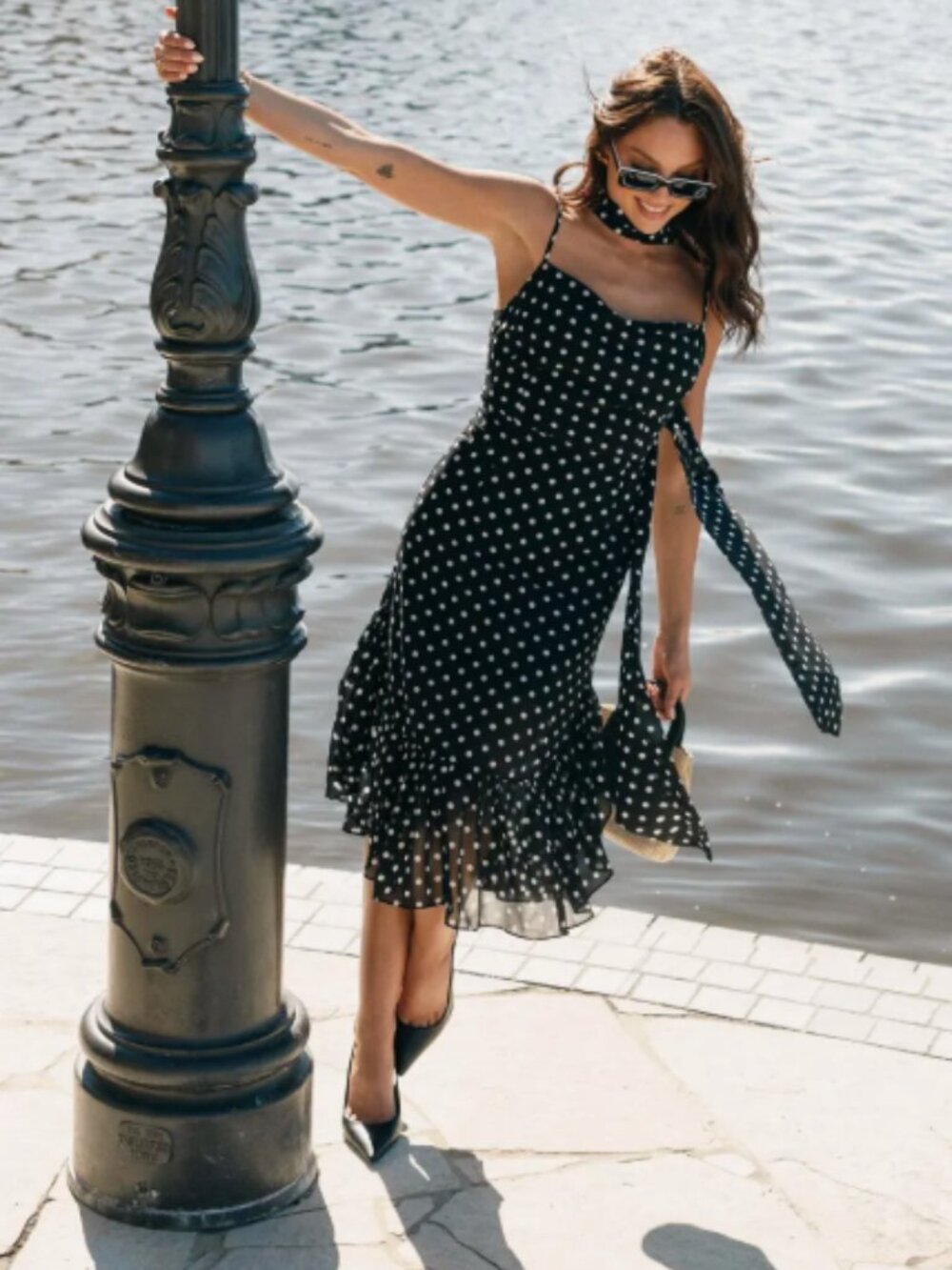 Polka Dot Midi Dress & Scarf (Petal & Pup) XL
